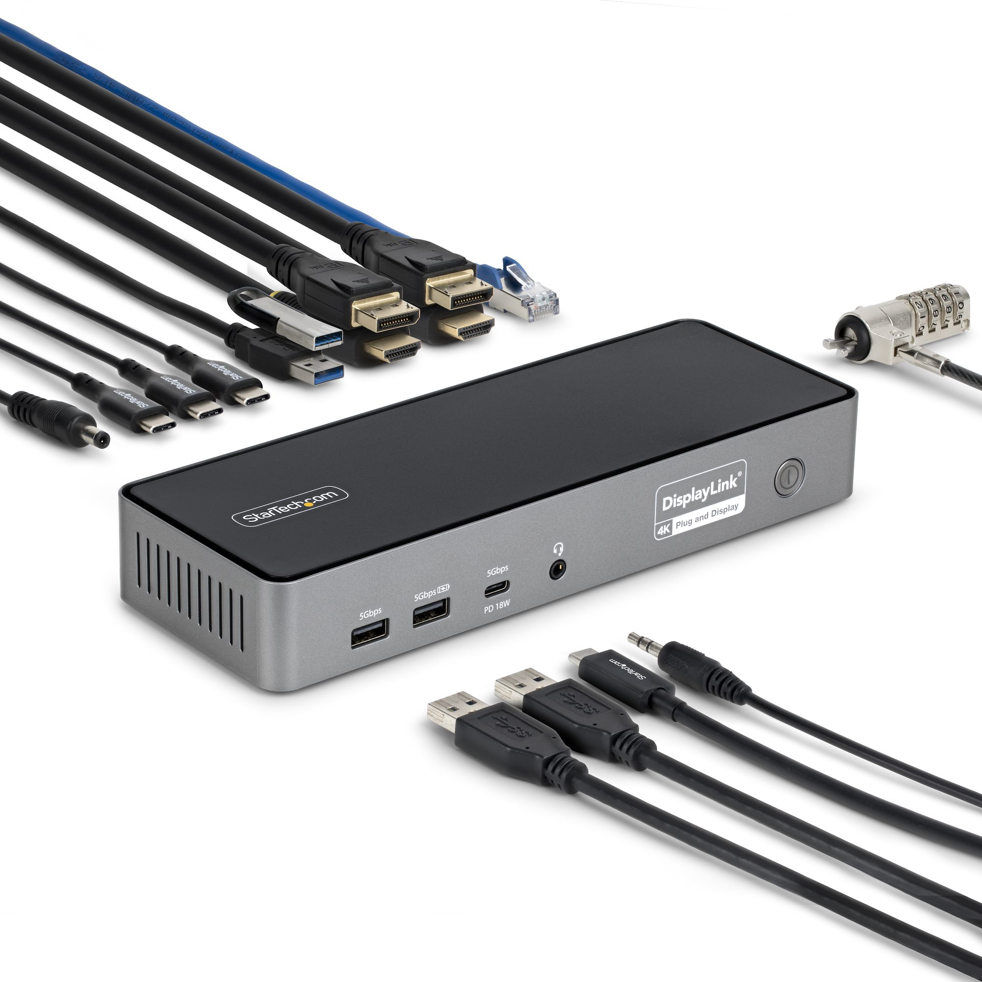 StarTech.com Adattatore Multiporta USB-C per Tre Monitor, Docking Station HDMI o DisplayPort 4K60Hz; Mini Dock USB Type-C, PD 140W per MacBook Pro e Windows, TAA, Cablato, USB 3.2 Gen 1 (3.1 Gen 1) Type-C, 3,5 mm, 10,100,1000,2500 Mbit/s, Grigio, 10 Gbit/s