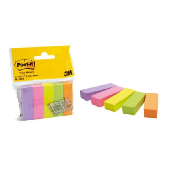 Segnapagina Post-it in carta - 670-5 - 15 x 50 mm - 5 colori Neon - Post-it - conf. 500 pezzi