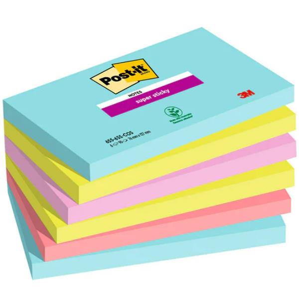 Blocco Post-it Super Sticky - 655-6SS-COS - 76 x 127 mm - colori Cosmic - 90 fogli - Post-it - conf. 6 pezzi