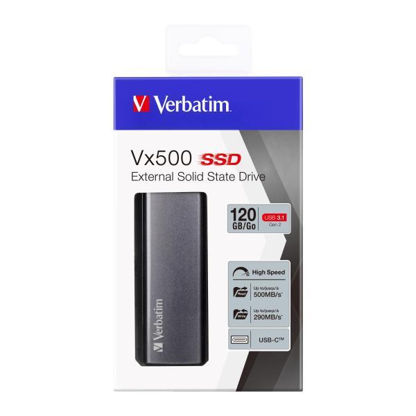 Verbatim Vx500 - SSD - 120 GB - esterno (portatile) - USB 3.1 Gen 2 (USB-C connettore) - grigio spazio