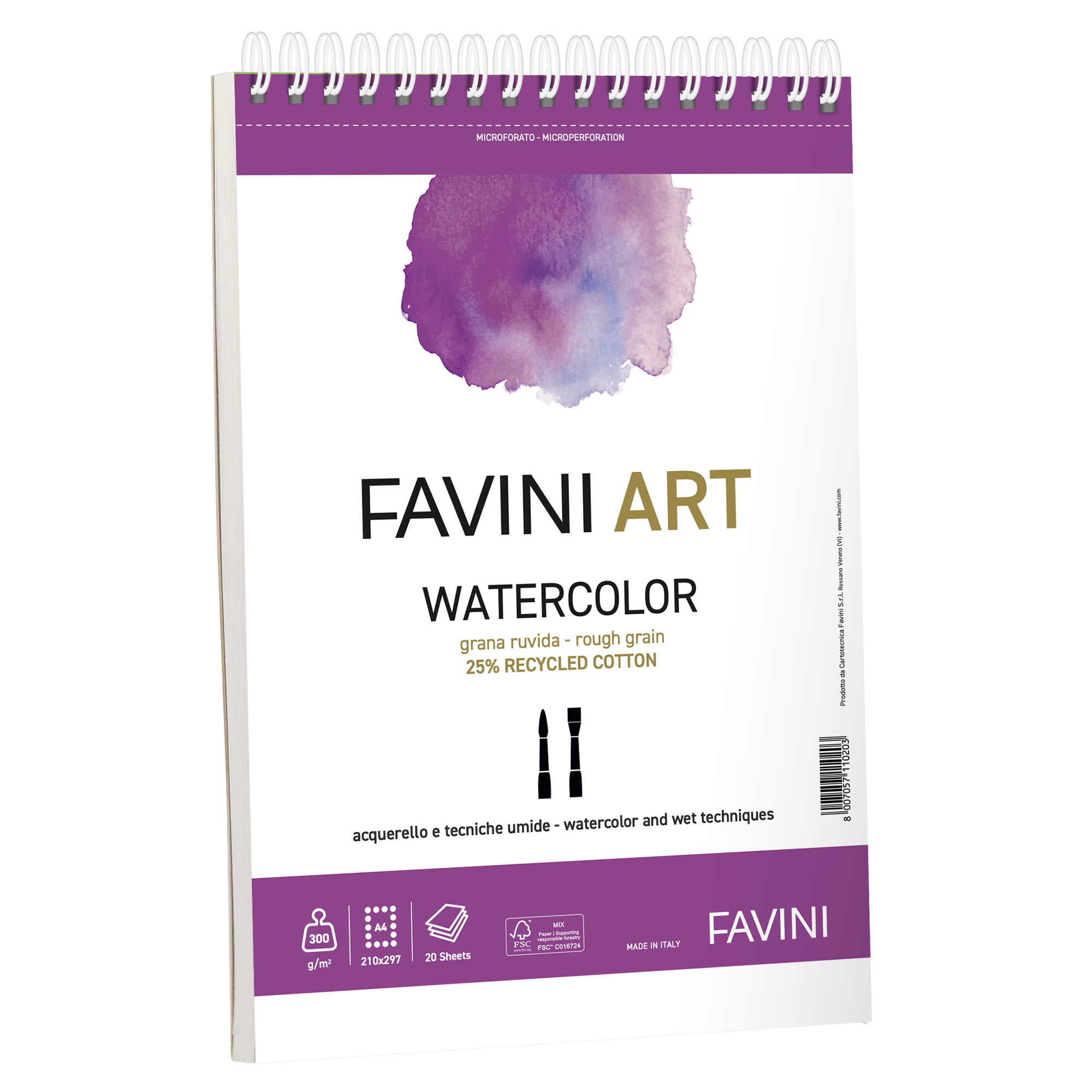 Album spiralato Watercolor - A4 - 300 gr - 20 fogli - Favini Art