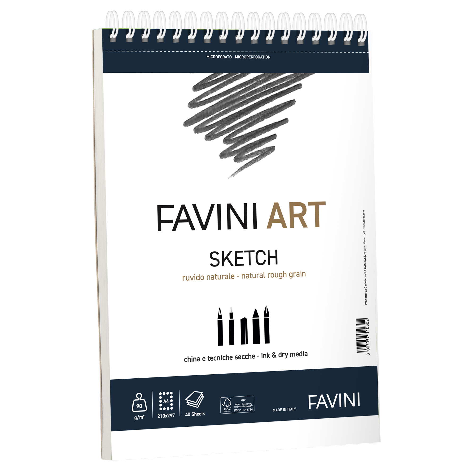 Album spiralato Sketch - A4- 90 gr - 40 fogli - Favini Art