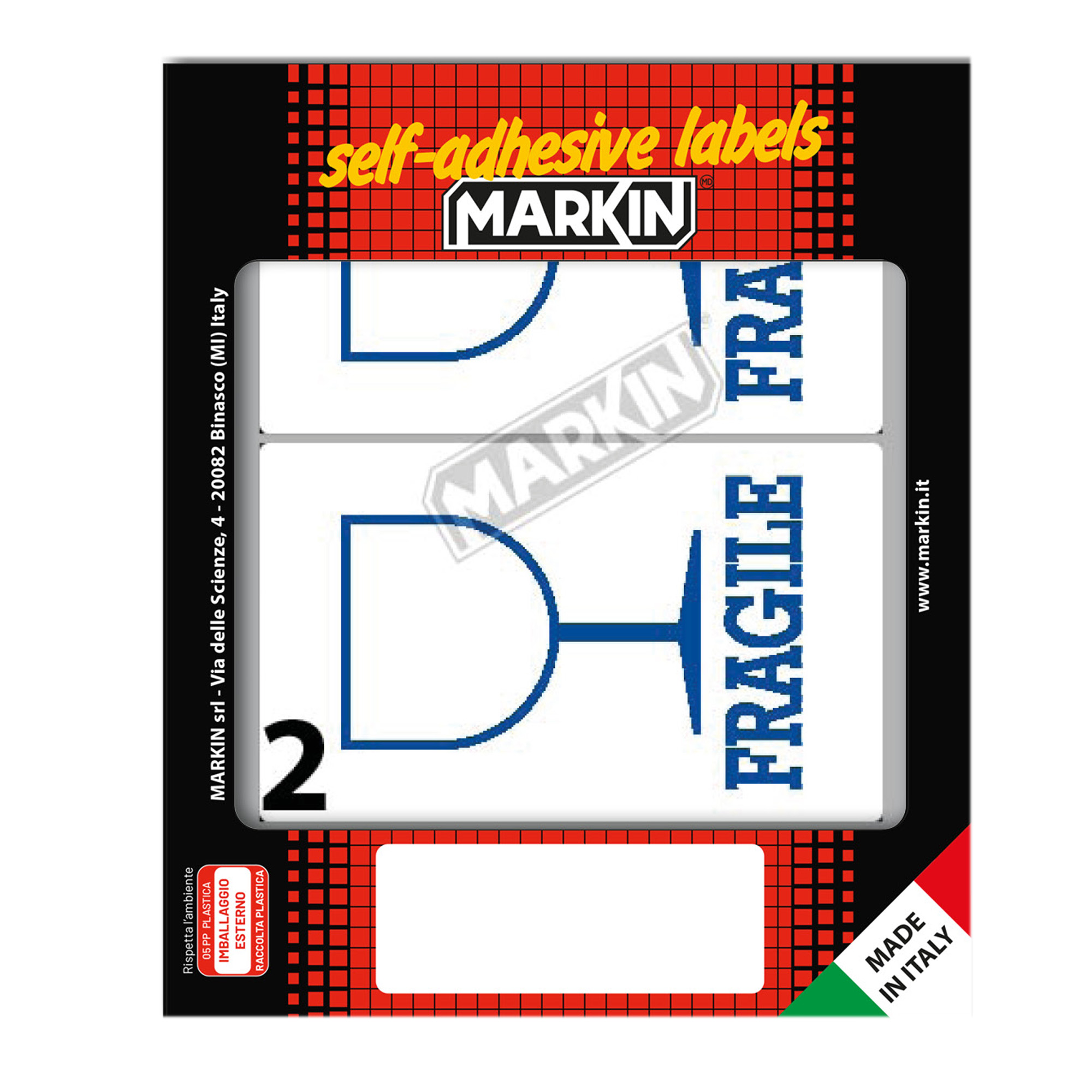 Etichette adesive - in carta - permanenti - 115 x 70 mm - 2 et/fg - 10 fogli - fragile - bianco - Markin