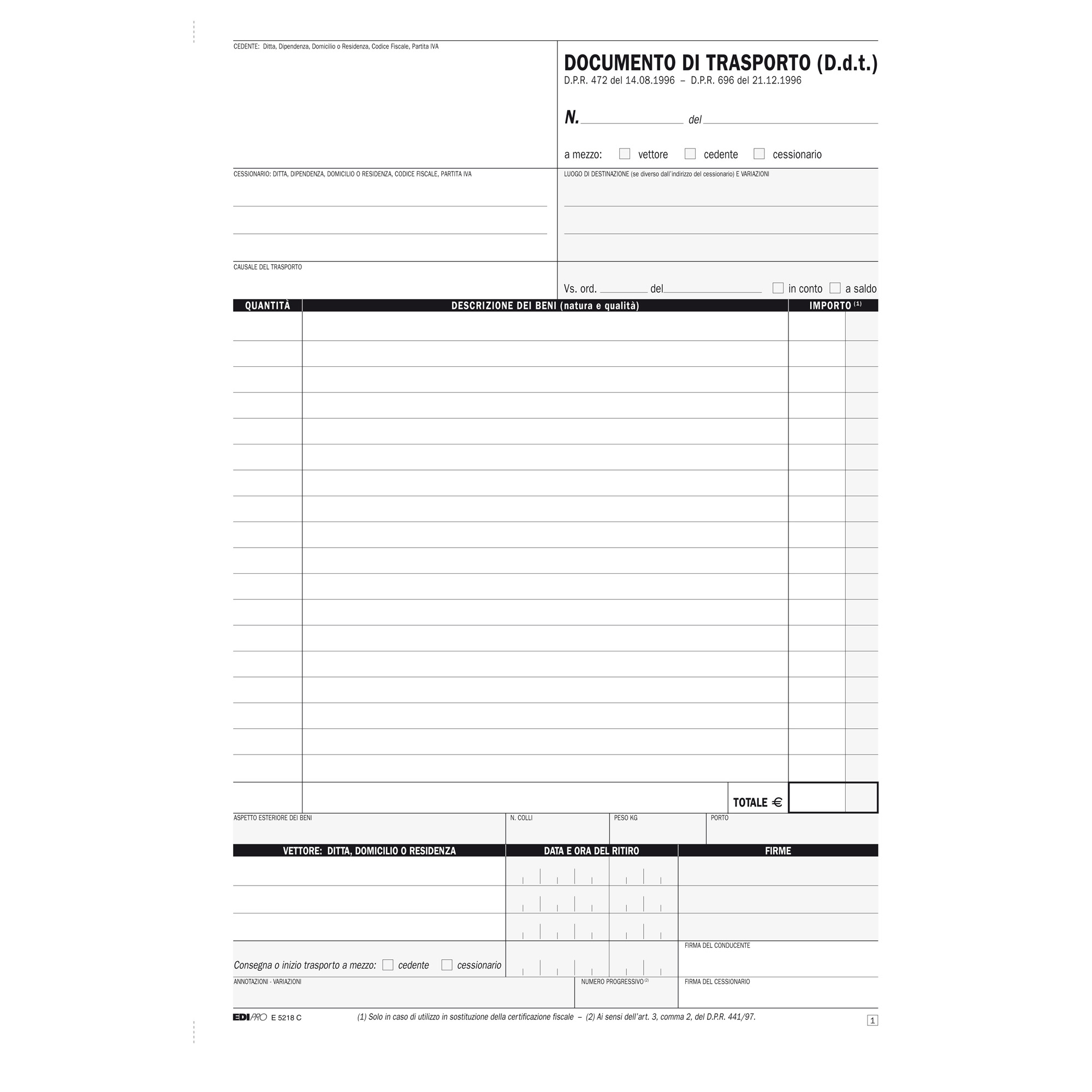 Blocco DDT - 25 fogli 4 copie autoricalcanti - 29,7 x 21cm - Edipro