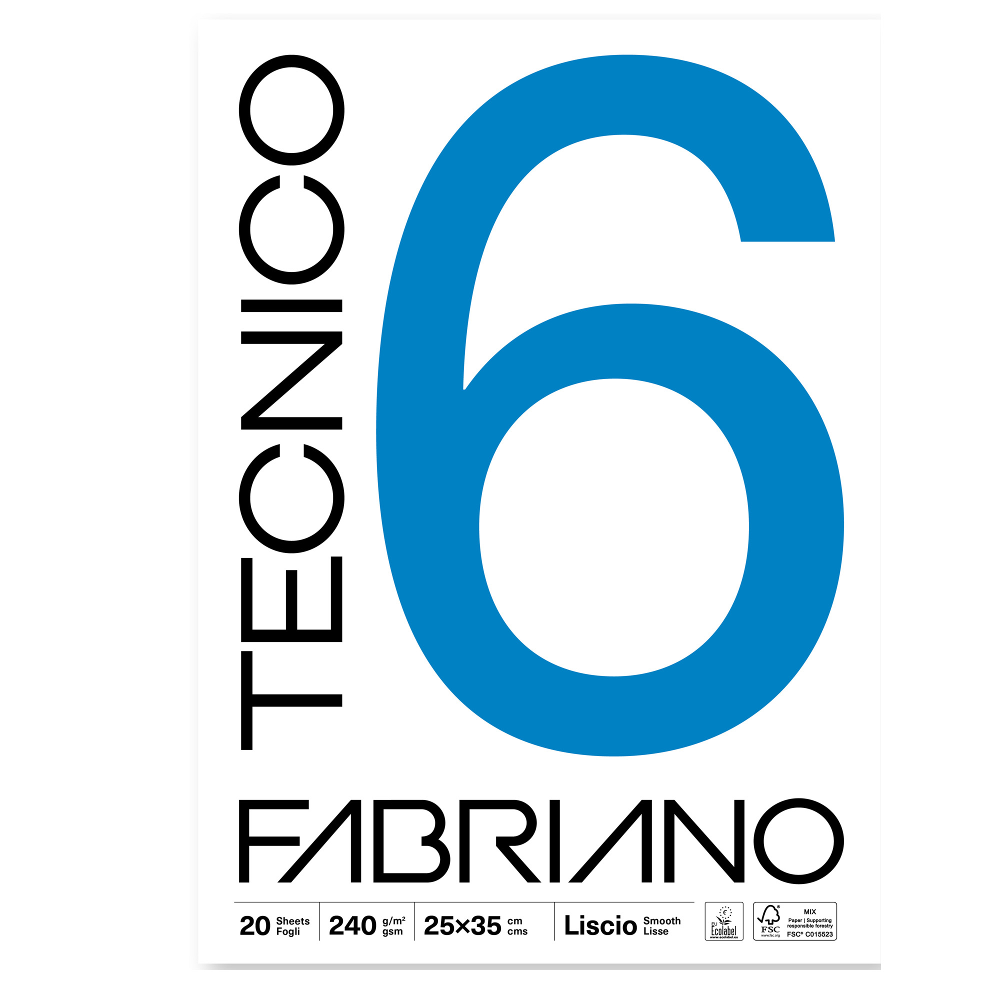 Blocco Tecnico 6 - 25 x 35 cm - 20 fogli - 240 gr - liscio - Fabriano