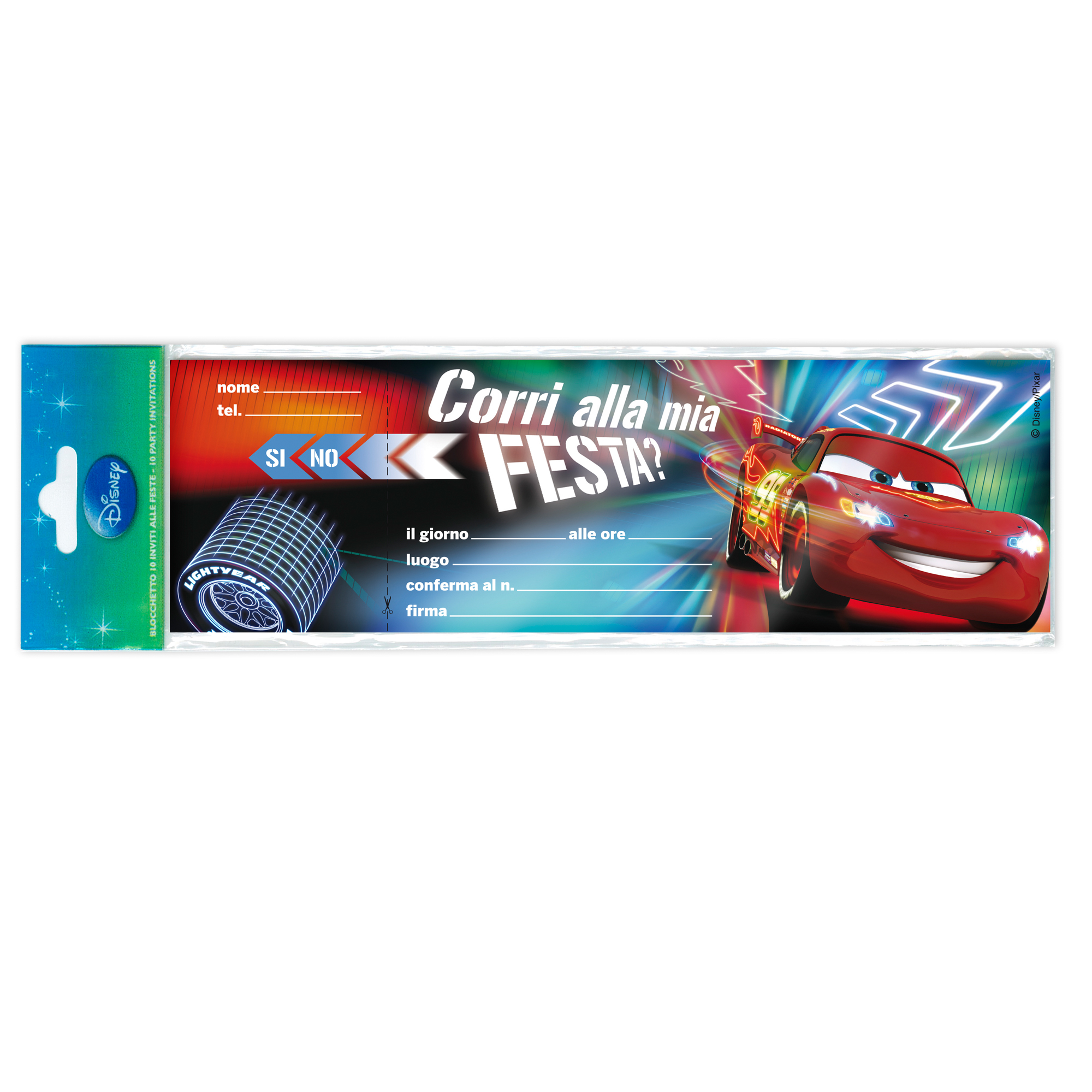 Blocchetto invito alla festa Cars 2 Disney - 24,8 x 7,5 cm - Rex Sadoch - conf. 10 inviti