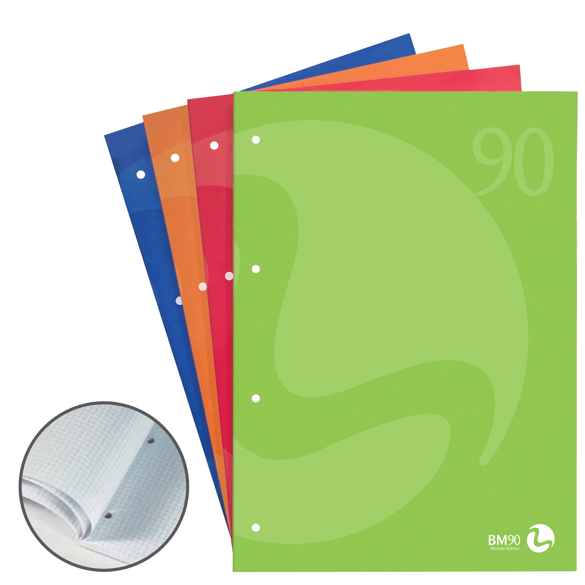 Blocco notes BM90 - A4 - collato lato lungo - 1 rigo - 50fg - 90gr - 4fori - copertina 250gr - BM