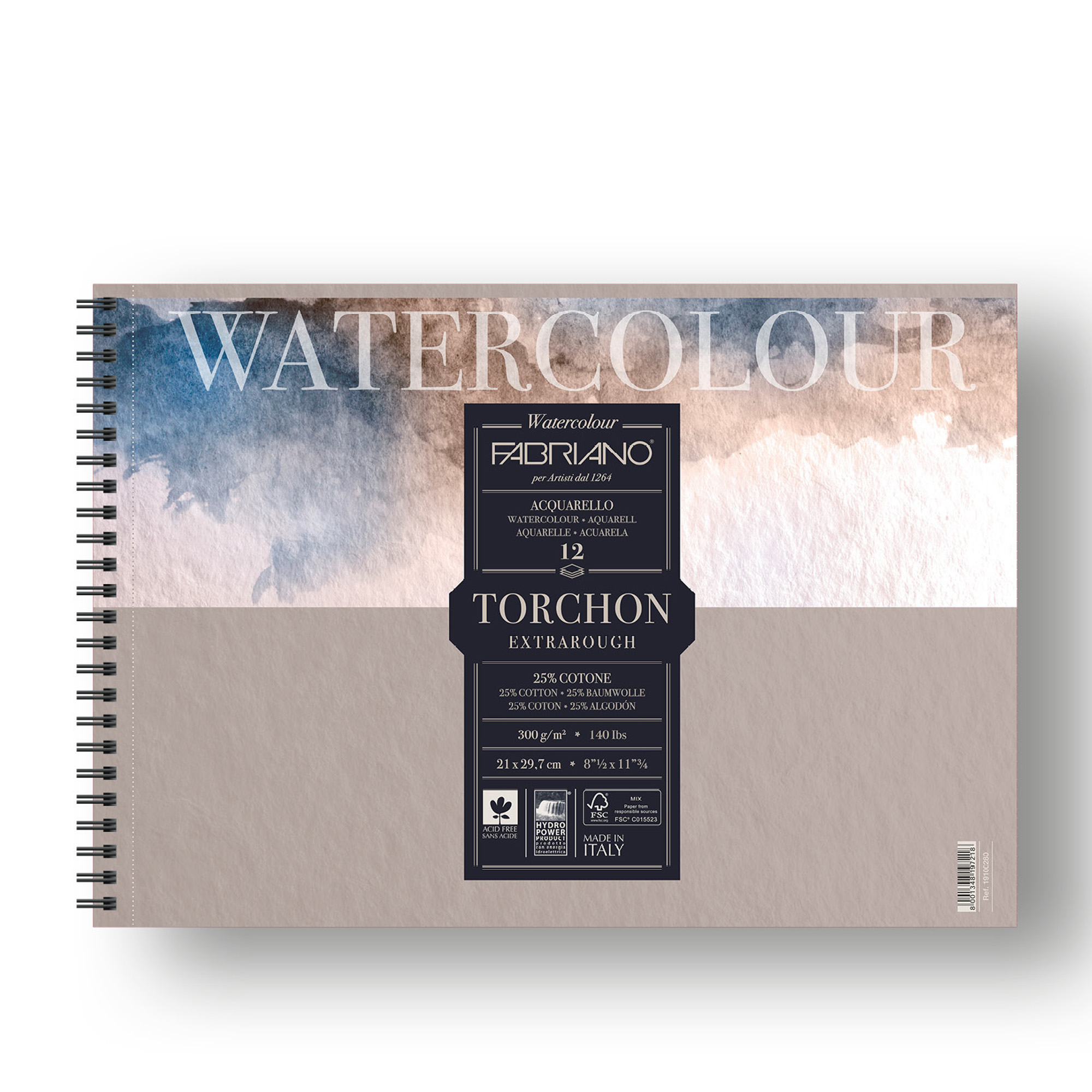 Blocco Watercolour Torchon - A4 - 12 fogli - 300 gr - spiralato - Fabriano
