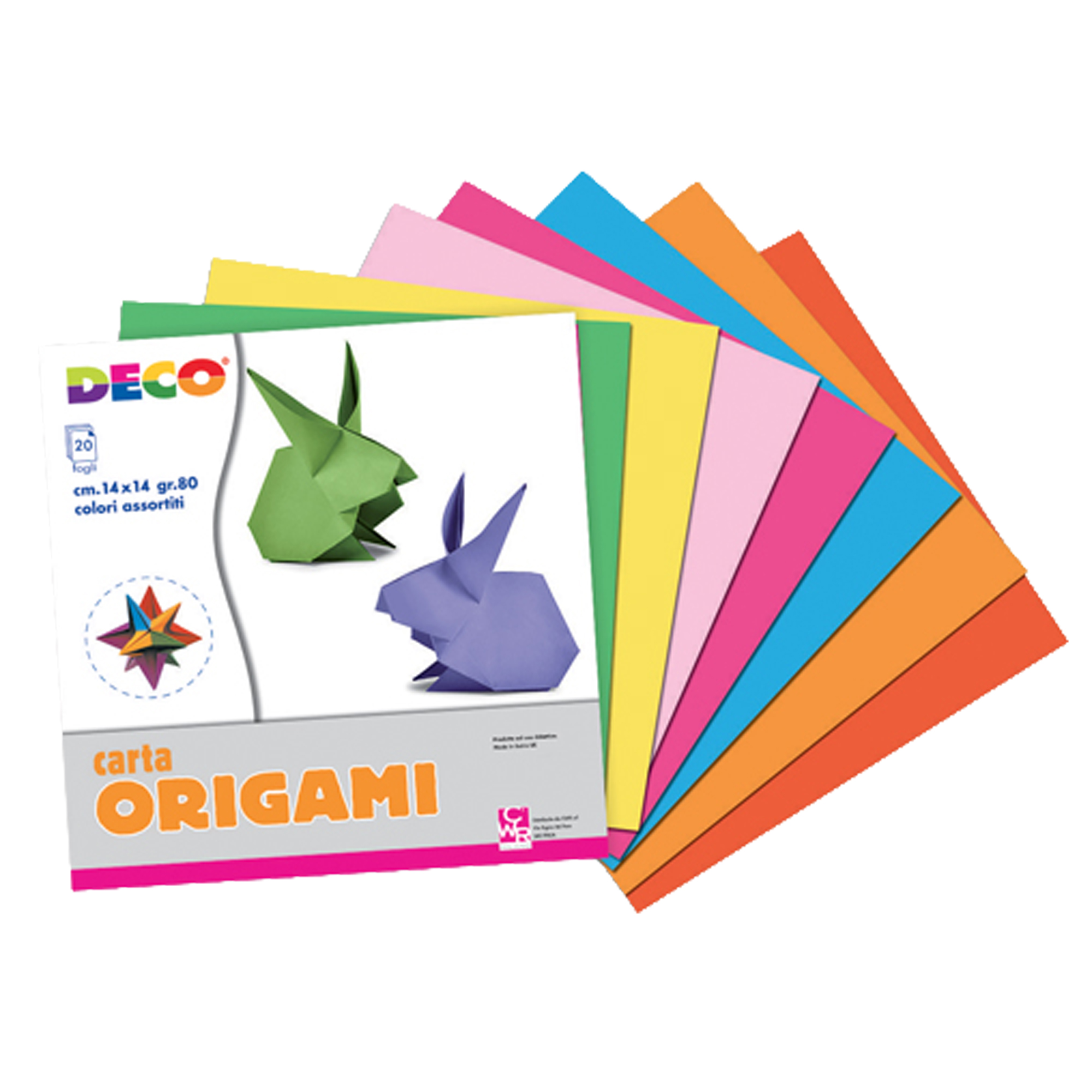 Carta per origami - 14x14cm - colori assortiti  - DECO - Conf. da 20 fogli