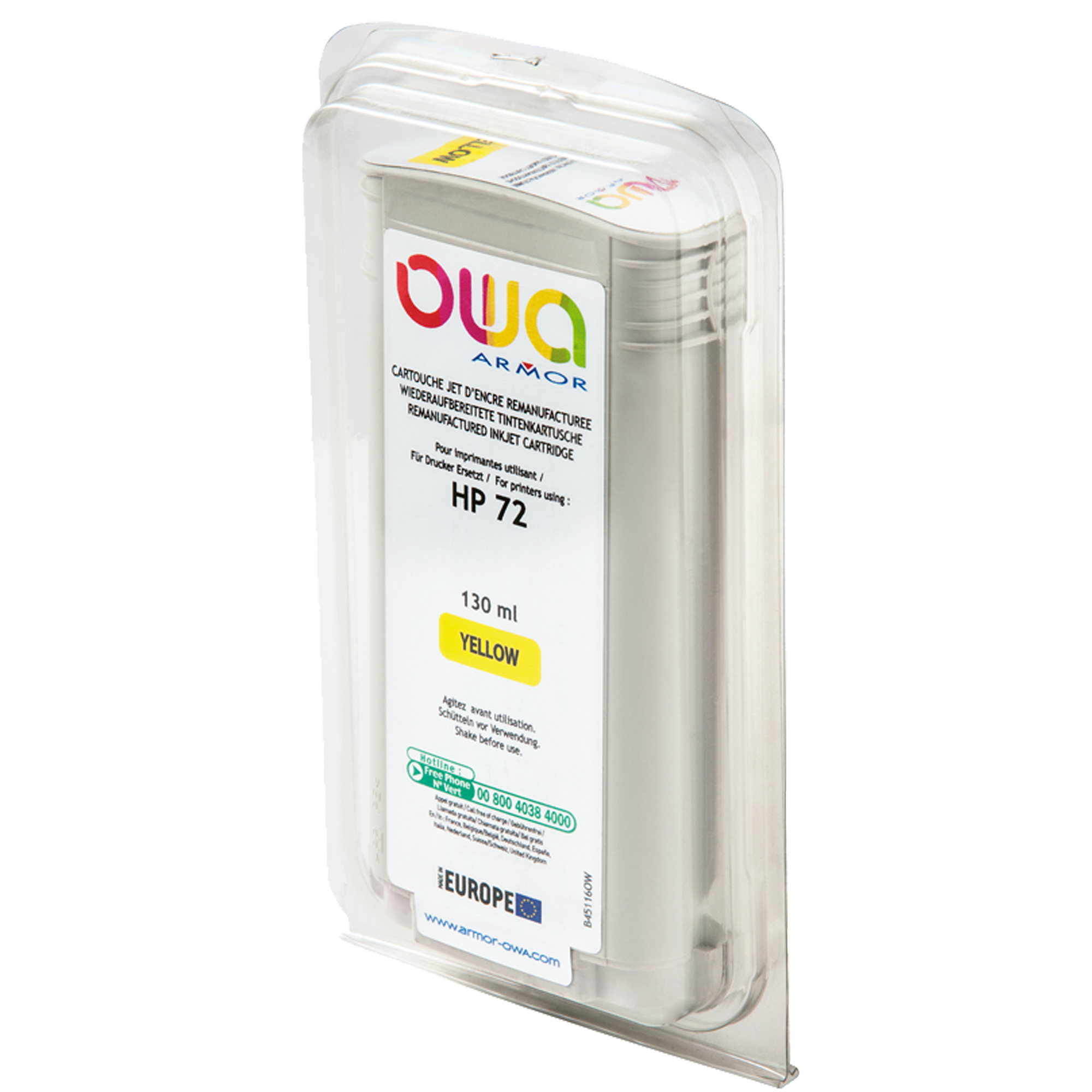 Armor - Cartuccia ink Compatibile per Hp 72 - Giallo - B45116OW -130 ml