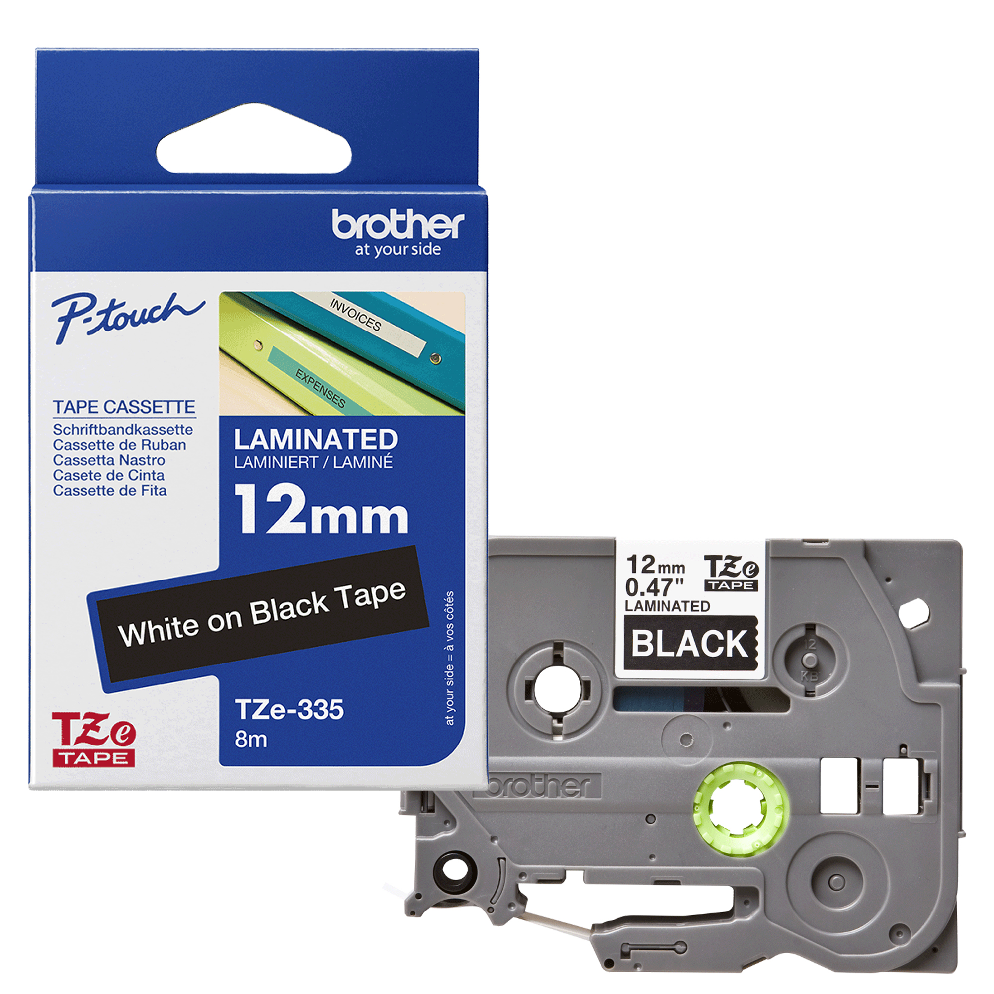 Brother - Nastro - Bianco/Nero - TZE335 - 12mm x 8mt