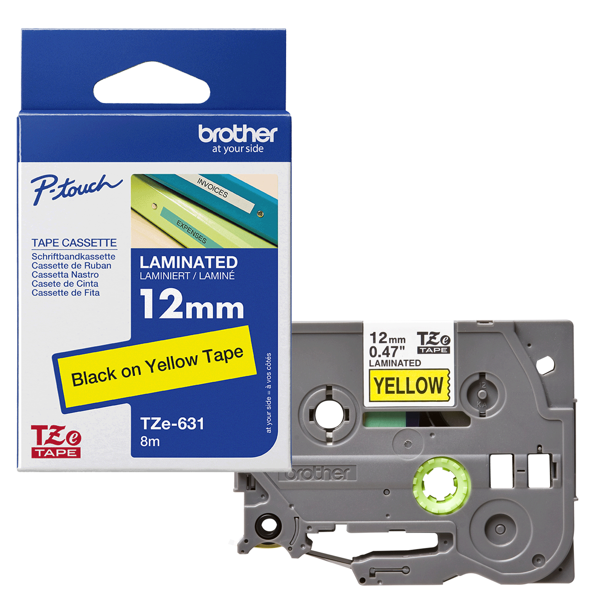 Brother - Nastro -  Nero/Giallo - TZE631 - 12mm x 8mt