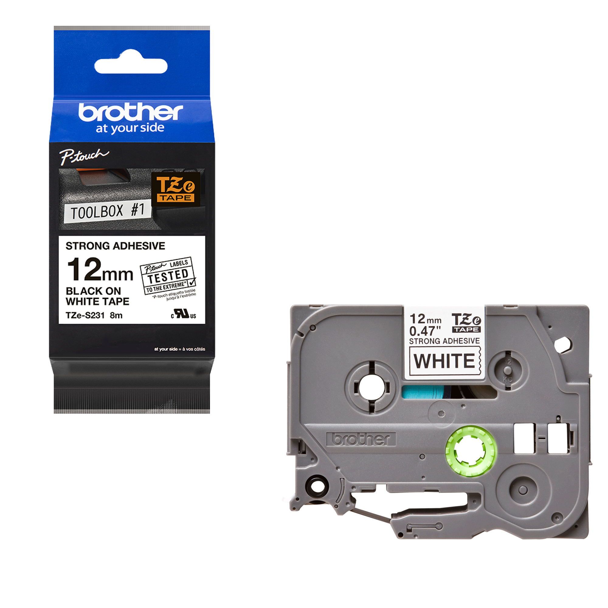 Brother - Nastro con adesivo resistente - Nero/Bianco - TZES231 - 12mm x 8mt