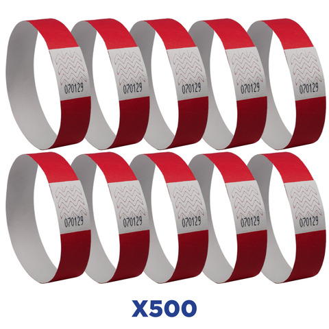 Braccialetti identificativi - in Tyvek - rosso fluo - 265 x 19 mm - 50 fogli - 10 et/fg - Avery - Conf. 500 pezzi