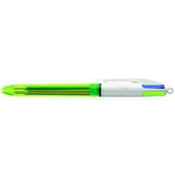 Penna a sfera a scatto multifunzione 4 Colors Fluo  - punta 1,0/1,6mm - 4 colori fluo - fusto giallo fluorescente - Bic - conf. 12 pezzi