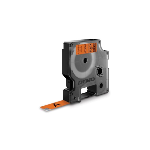 Nastro D1 Durable 1978367 - 12 mm x 3 mt - vinile - nero/arancio - Dymo