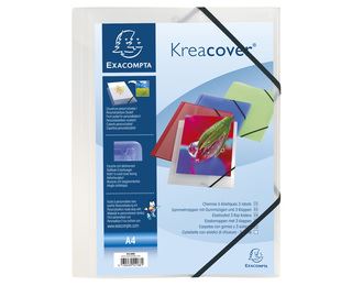 Cartella 3 lembi con elastico angolare Kreacover - A4 - dorso 1,5 cm - PP - bianco trasparente - Exacompta
