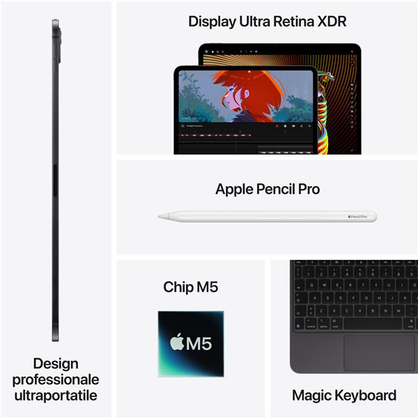 Apple iPad Pro 13ʺ Pro Wi‑Fi + Cellular 2TB display standard Argento, 33 cm (13ʺ), 2752 x 2064 Pixel, 2 TB, 16 GB, iPadOS 26, Argento