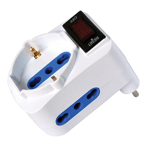 Adattatore con spina 10A orizzontale - 2 prese bipasso 10/16A + 1 presa Schuko - MKC
