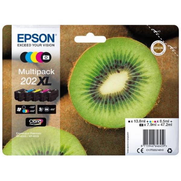 Epson - Multipack Cartuccia ink - 202XL - C/M/Y/K/K PH - C13T02G74010 - C/M/Y 8,5ml cad - K 13,8ml - K PH 7,9ml