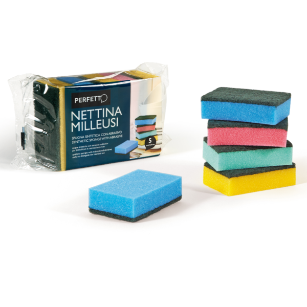 Spugna nettina Milleusi - 11x6,5x3 cm - doppio strato - colori assortiti - Perfetto - conf. 5 pezzi