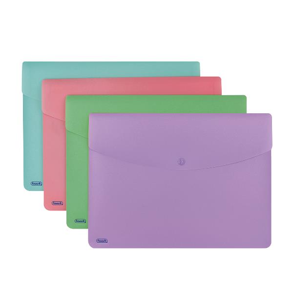 Busta con bottone Pastel - A4 - PP - colori assortiti - Favorit