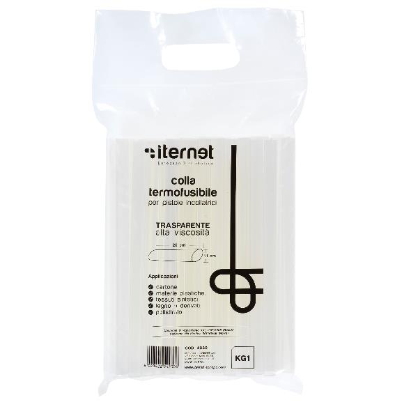 Colla termofusibile-  in stick - lunghezza 20 cm - diametro 1,1 cm - Iternet - sacchetto da 1 kg