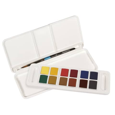 Acquerelli Acquafine Godet - colori assortiti - Daler Rowney - scatola in plastica 12 acquerelli + 1 pennello