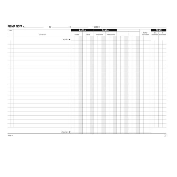 Blocco prima nota cassa - 50/50 copie autoricalcanti - 21,5 x 29,7 cm - DU16804C000 - Data Ufficio