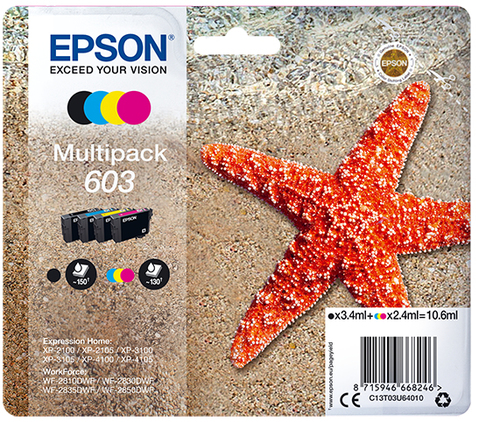 Epson - Cartuccia ink - 603 - C/M/Y/K - C13T03U64010 - BK 3,4ml / C/M/Y 2,4ml cad