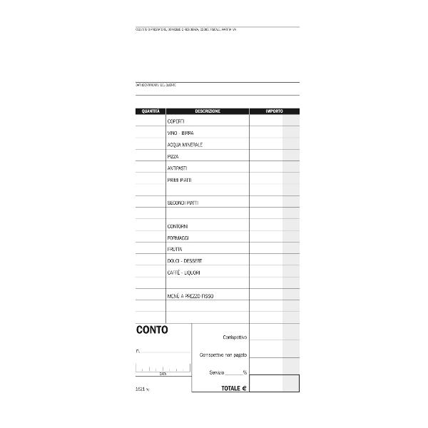Blocco conti ristoranti/pizzerie/trattorie - 21,5 x 10 cm - 100 copie - DU162100000 - Data Ufficio