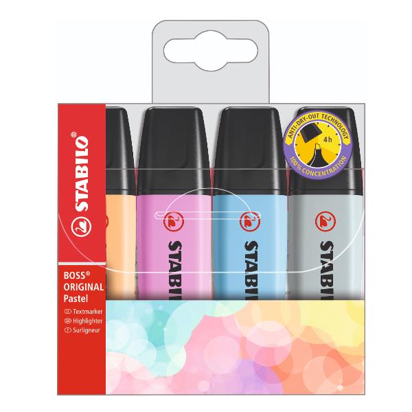 Evidenziatore Stabilo Boss Pastel - colori assortiti - tratto 2 - 5 mm - Stabilo - astuccio 4 pezzi
