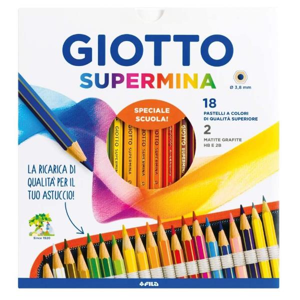 Pastello Supermina - mina 4 mm - colori assortiti - Giotto - astuccio 18 pezzi