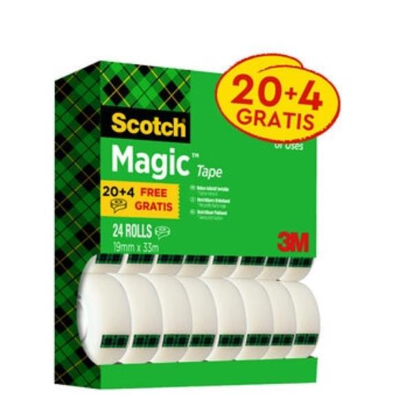 Nastro adesivo Magic 810 - 19 mm x 33 m - acrilico - trasparente - Scotch - Value Pack 20+4 rotoli