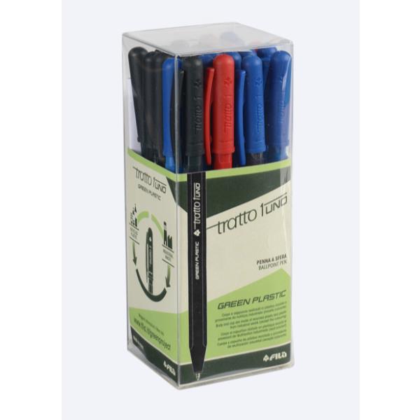 Penna sfera Tratto Uno Green - punta media 1 mm - colori assortiti - Tratto - conf. 24 pezzi