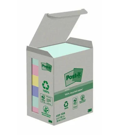 Blocco Post-it in carta riciclata - 653-1GB - 38 x 51 mm - natural - 100 fogli - Post-it - conf. 6 pezzi