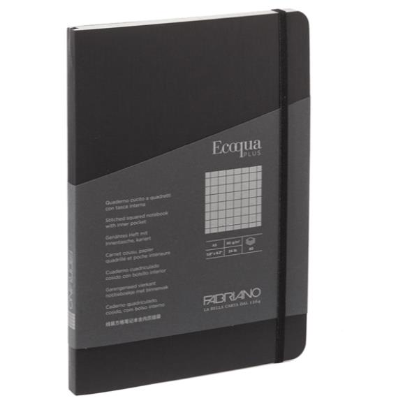 Taccuino Ecoqua Plus - con elastico - rilegatura cucita - A5 - 5 mm - 80 fogli - nero - Fabriano