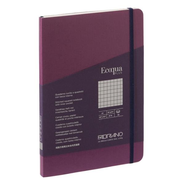 Taccuino Ecoqua Plus - con elastico - rilegatura cucita - A5 - 5 mm - 80 fogli - vino - Fabriano
