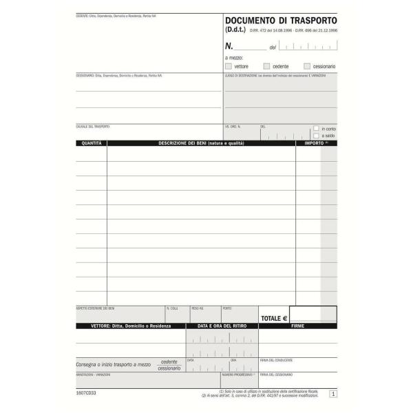 Blocco DDT - 33/33/33 copie autoricopianti - 21,5 x 14,8 cm - DU1607CD330 - Data Ufficio