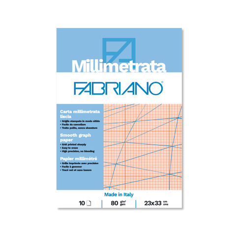 Blocco carta millimetrata - 23 x 33cm - 10 fogli - 80gr - Fabriano