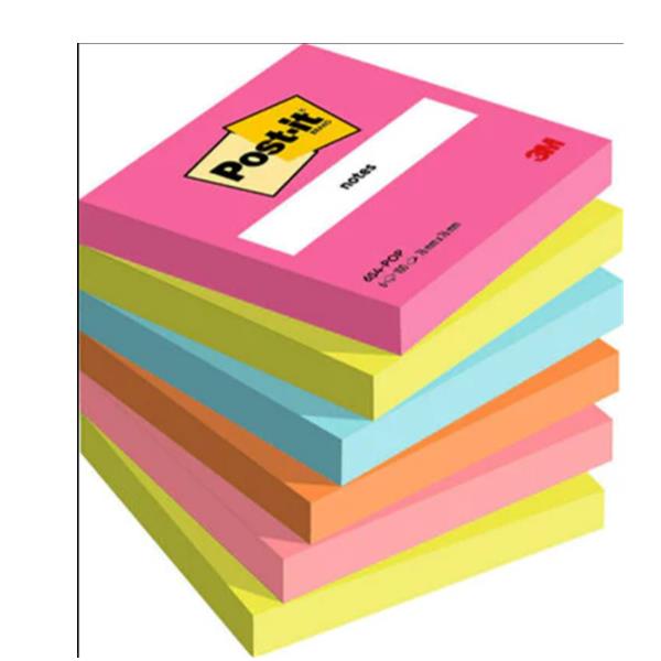 Blocco Post-it - 654-POP - 76 x 76 mm - 100 fogli - colori Popmistic - Post-it - conf. 6 pezzi
