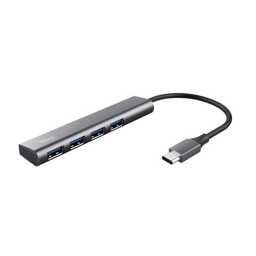 Hub Halyx - 4 porte - da USB-C a USB-A 3.2 Gen1 - alluminio - grigio - Trust