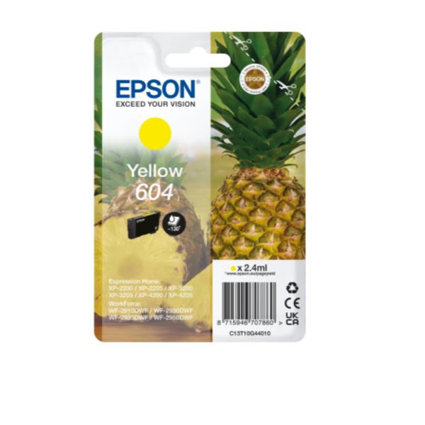 Epson 604 Singlepack - 2.4 ml - giallo - originale - blister con radiofrequenza / allarme acustico - cartuccia d'inchiostro - per Expression Home XP-2200, 2205, 3200, 3205, 4200, 4205; WorkForce WF-2910, 2930, 2935, 2950
