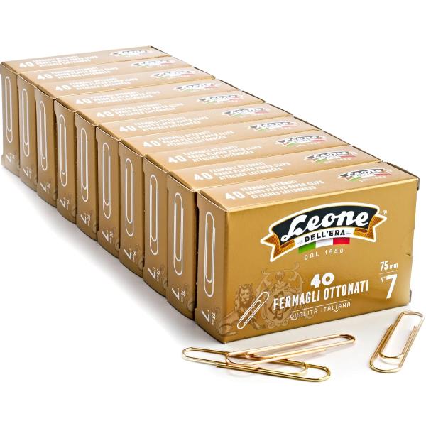 Fermagli ottonati supergiganti - n. 7 - 7,5 cm - oro - Leone - conf. 40 pezzi