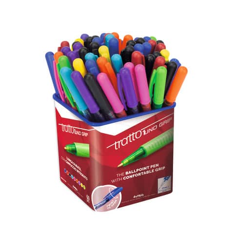Penna a sfera con cappuccio Tratto1 Grip  - punta 1,0mm  - 8 colori assortiti- Tratto - conf. 60 pezzi