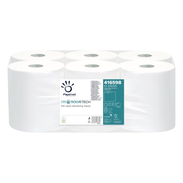 Asciugamani in rotolo Autocut Dissolve Tech - 198 mm x 140 mt - diametro 18,5 cm - 2 veli - 20 gr - goffratura micro - bianco - Pape rnet