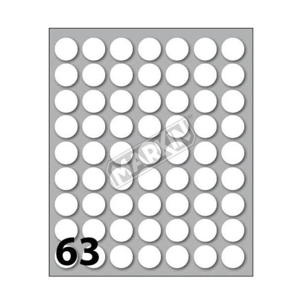 Etichette adesive tonde - in carta - permanenti - diametro 14 mm - 63 et/fg - 10 fogli - bianco - Markin