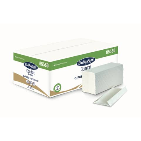 Asciugamani piegati a C Comfort - 2 veli - goffratura micro - 18 gr - 23 x 31 cm - bianco - BulkySoft - conf. 153 pezzi