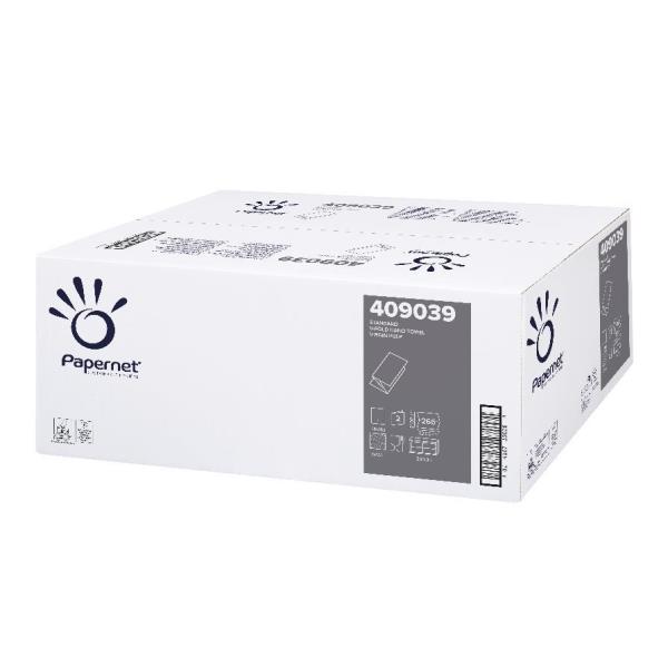 Asciugamani piegati a V - 22 x 21 cm - 18 gr - goffrata onda - bianco - Papernet - conf. 266 pezzi