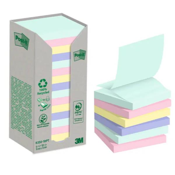 Blocco Post-it Z-Notes Green - R330-1RPT - 76 x 76 mm - colori pastello - 100 fogli - Post-it - conf. 16 pezzi